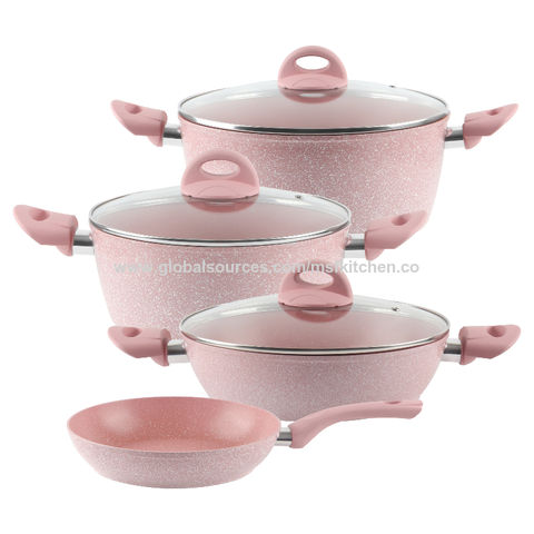 Aluminium Pink Cookware Bakelite Handle Ceramic Non-Stick Ceramic Coating Cooking  Pots Set - China Aluminum Cookware and Non Stick Cookware price