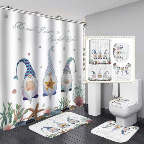 US 3D Merry Christmas Shower Curtain Bathroom Anti-slip Rug Toilet Cover Mat 