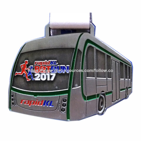 Medalha de corrida RapidKL BRTRUN com formato de ônibus, medalha esportiva personalizada for sale at factory direct price