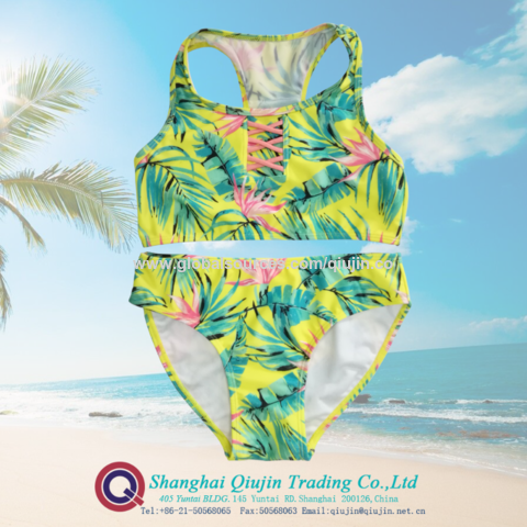 Blue Tropical Floral Frill Swimming Costume - Matalan