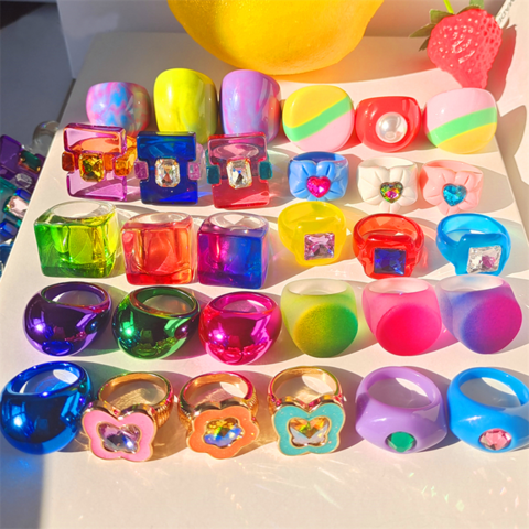 Buy Wholesale China Wholesale Neon Resin Finger Rings Fashion Geometric  Acrylic Chunky Ring Colorful Plastic Marble Ring & Resin Ring at USD 0.25