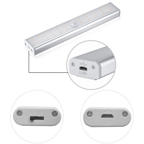 30 LED USB Rechargeable PIR Motion Sensor Closet Night Light Under Cabinet Lamp