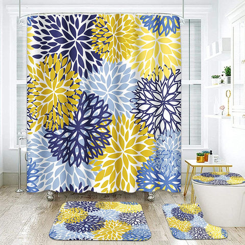 Abstract Shower Curtain Thick Bathroom Rugs Bath Mat Non-Slip Toilet Lid Cover 