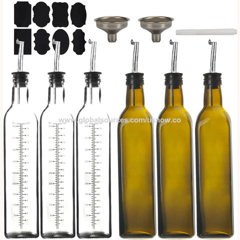 Zulay Kitchen Olive Oil Bottle Dispenser with Pour Spout Funnel and Cork 8  pc Set 17 oz Green Glass