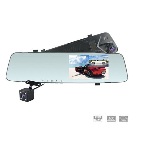 4.3''HD1080P Grand Angle LED Véhicule Enregistreur de Caméra Miroir DVR Dash Cam
