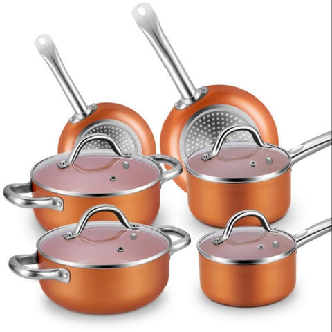 6-Piece Non-Stick Cookware Set Pots and Pans Set for Cooking - Ceramic Coating Saucepan, Stock Pot with Lid, Frying Pan, Copper - 6 Copper