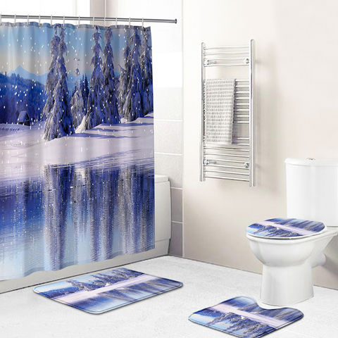 3/4pcs Beach Luxury Fabric Bathroom Shower Curtain Non Slip Toilet Cove O!P 