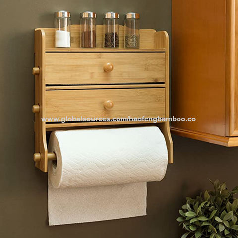 Wooden Paper Towel Rack Solid Brass Tissue Paper Storage Holder Punch  Free(brown)