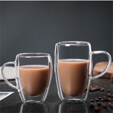 Coffee Mug Large 16oz Double Wall Glass Cups, Tea Latte, Beer
