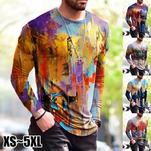 Men's Loose Summer Western style Tops Pullover T shirts Tee Long Crew neck New 