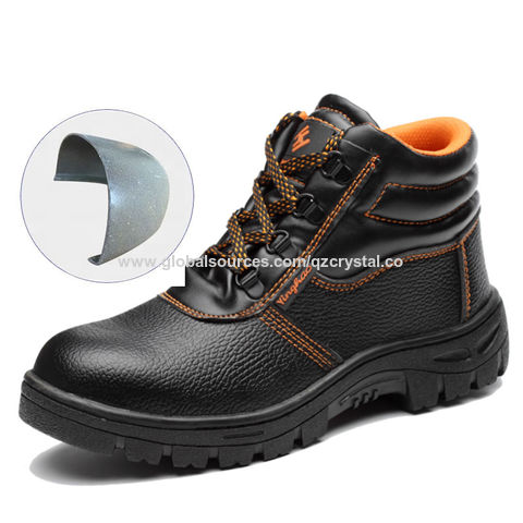 Men Safety S3 Shoe Work Boots Steel Toes/Sole Plate Black Orange Leather Ankle