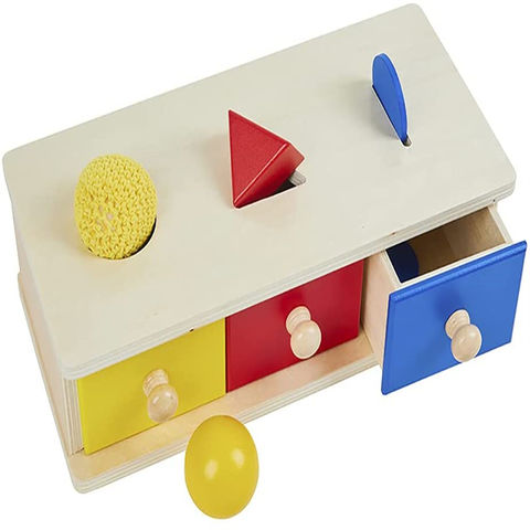 Toddlers Montessori Materials Wooden Three Colors Drawer Box with Ball Educational Preschool Training Infant