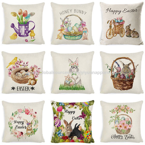 18" Happy Easter Rabbit Egg Throw Pillow Case Spring Cushion Cover Home Decor 