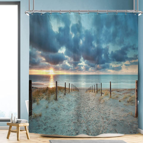 Whole 3d Shower Curtain, Beach Window Curtains For Bathroom