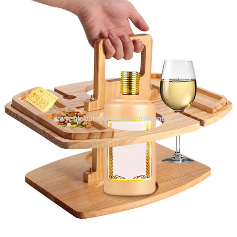 Wooden Foldable Garden Table with Wine Glass Bottle Stand - China