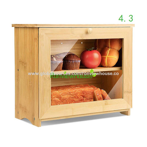 صندوق خبز من الخيزران ذو طبقتين ونوافذ شفافة - تخزين الخبز من الخيزران بالجملة for sale at factory direct price