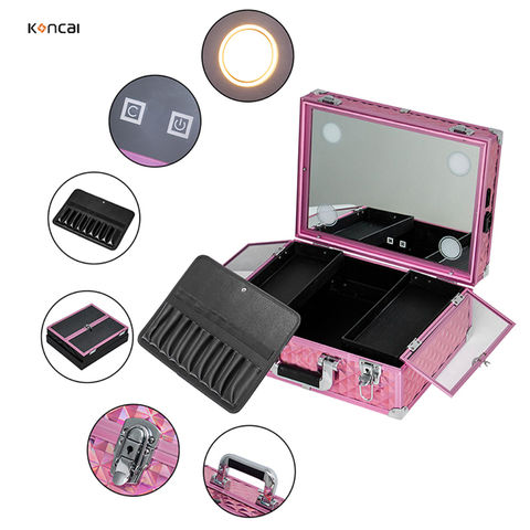 Source Makeup Case Led Mirror Cosmetic Bag Aluminum Travel Vanity Box With  Light on m.
