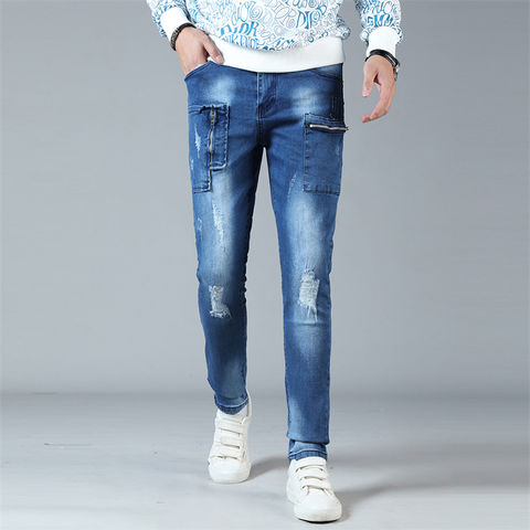 Men's Denim Tie-Dye Ripped Trousers Fashion Stretch Skinny Jeans Pants Hip  Hop | eBay