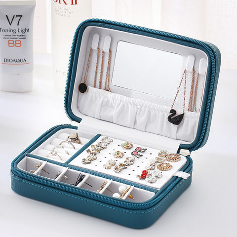Travel Jewelry Box PU Leather Small Jewelry Organizer,Double Layer Portable 