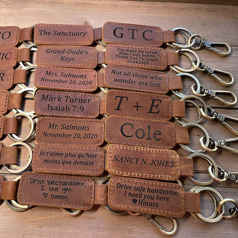 Personalised Genuine Leather Keyring Any Name Embossing Handmade in England
