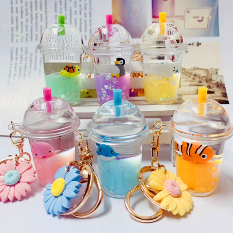 Buy Wholesale China Cartoon Cute Cat Keychain Milk Tea Cup Liquid Keychain  Boba Keychain Quicksand Sequin Key Ring & Boba Keychain at USD 0.21