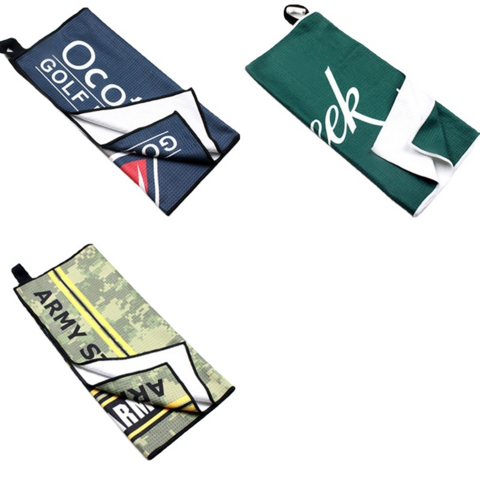 Golfhandtuch aus Mikrofaser-Waffelgewebe mit individuellem Aufdruck und Logo, sublimiertes Golfhandtuch