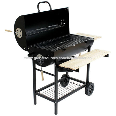 56510 Smoker Charcoal BBQ Barbecue Grill Smoking Barrel Trolley Garden BBQ Grill 