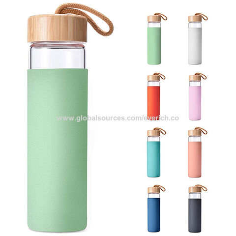 Glass drinking can bottle with Bamboo lid with Straw
