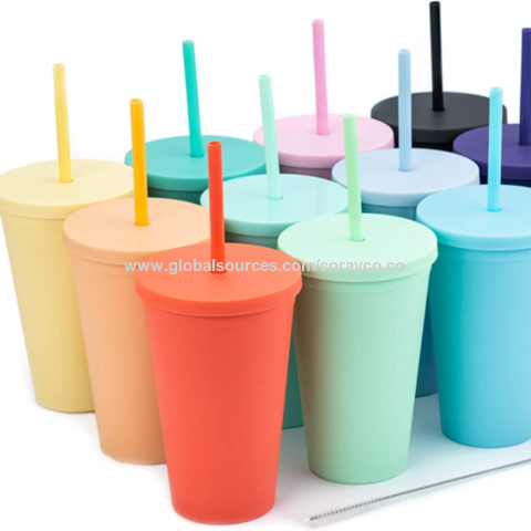 Buy Wholesale China 22oz Or 16oz Capacity Outdoor Double Wall Frosted Plastic  Straw Cup With Lid Matte Straw Tumbler & Plastic Straw Tumbler at USD 0.79