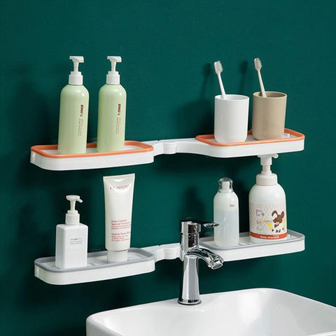Bathroom Corner Shelf Wall Mount Adhesive Rotating Triangle Shower