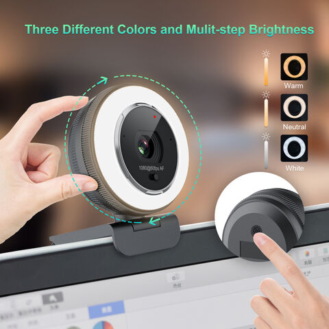 Webcam USB Amazon Hot Autofocus Full HD 1080p 60fps con Anillo de Luz, Cubierta de Privacidad y Control Remoto de Zoom - Ideal para Videoconferencias y Streaming