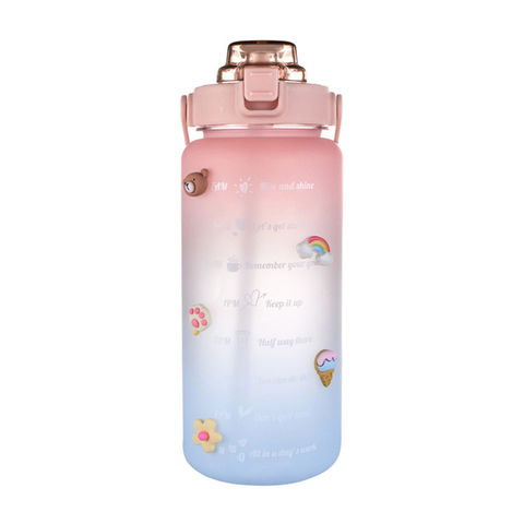 Motivational Water Bottle 2 Liters with Straw Kawaii Sports