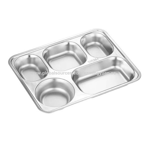 Stainless Steel Cafeteria Divided Tray Divided Dinner Snack Plate Kids Plat 