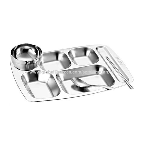 Buy Wholesale China Divided Dinner Tray, 5 Compartment Stainless Steel  Rectangular Divided Plate Section Plate Tray Cant & Dinner Plate at USD 1.5