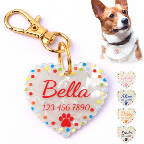 Plaque d'Identification Personnalisée en Forme de Cœur pour Chien, Mignonnes Étiquettes Portables Anti-Perte pour Petits, Moyens et Grands Chiens, Plaque Nom pour Chat