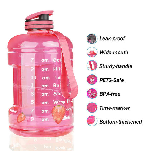 Large Water Bottle, 3.78 L Drinking Water Bottles with Time to Drink,  Leakproof Durable BPA Free Water Jug with Carry Strap for Fitness, Gym,  Outdoor Sport 