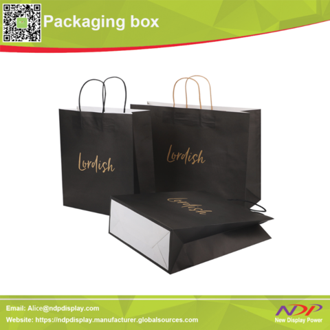 China Gold foil hot stamp finished black paper gift bag with custom ...