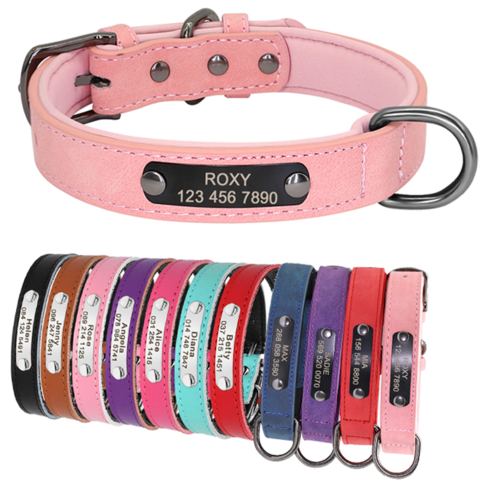 Leather Personalized Dog Collars Custom Pet Name ID Collar Free Engraving   Personalized leather dog collar, Leather dog collars, Dog collar with name