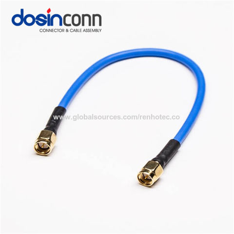 RP-SMA Male To RP-SMA Male Straight Coaxial Cable - RG405, Blue Jacket, Custom Lengths 4-36 Inches, USA