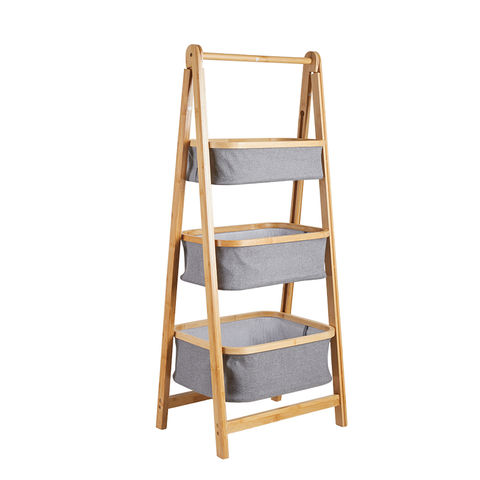 China 3-tier Laundry Hamper,Bamboo Storage shelf, Foldable Fabric ...