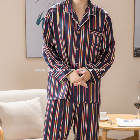 Mens Luxury Satin Pyjamas Traditional Silky Pjs Button Lounge Set Nightwear Gift 