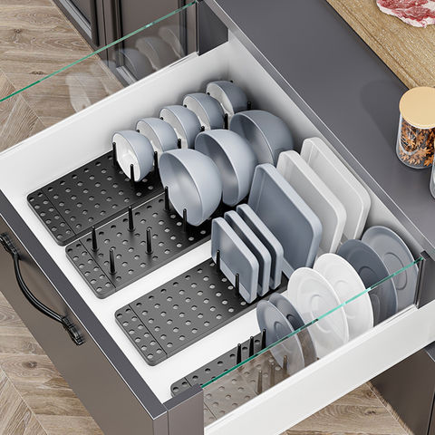 Scalable Dishes Storage Rack for Drawer Adjustable Bowl Stand with 12 PCS  Sticks Kitchen Cabinet Organizer for Plate Cup
