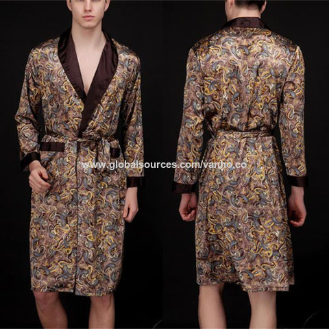 Buy Wholesale China Men's Frosted Silk Spring Autumn Bathrobe Silk Long  Length Nightgown Home Wear & Men's Sleeping Robes at USD 8.56