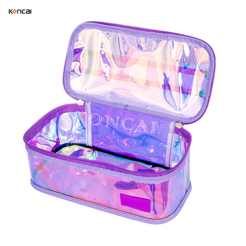 Holographic Makeup Bags Clear, Iridescent Cosmetic Pouch With