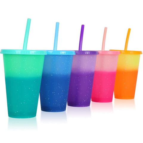 Color Changing Tumblers with Lids & Straws - 10 Reusable Bulk Cups Plastic  Cold Tumbler Cup Set for Adults Kids