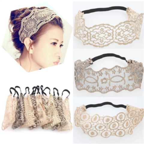 Elástico Feminino Vazado Renda Faixa de Cabelo Envoltório de Cabeça for sale at factory direct price