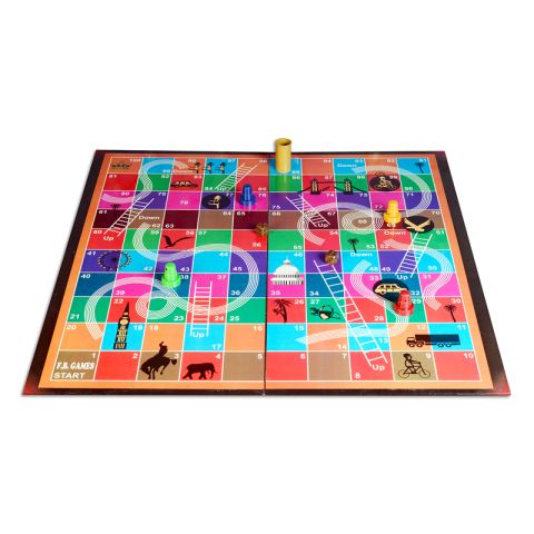 Gamie Wooden Snakes and Ladders Board Game, Conjunto Completo com