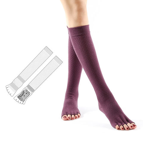 Flyen Yoga Socks Non Slip Skid Toeless Grip Socks with Silk Ribbon for Women & Girl Black Barre Pilates Exercise Half Toe Low Cut Cotton Ankle Socks 