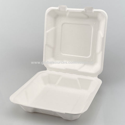 Bagasse Clamshell Food Containers, Disposable Take Out Boxes (8 x