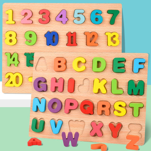 Rompecabezas de números del alfabeto de madera, aprendizaje de la
